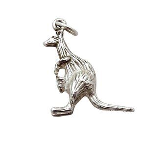 Vintage Sterling Silver Kangaroo with Joey in Pouch Charm 1960s
